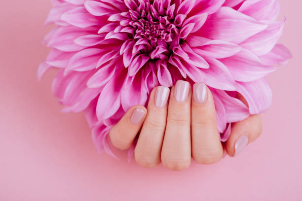 istock Closeup fingernails with pink fashion manicure 1070849672