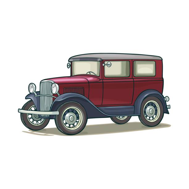 ретро автомобильный седан. вид сбоку. винтаж цвет плоская иллюстрация - 1930 stock illustrations