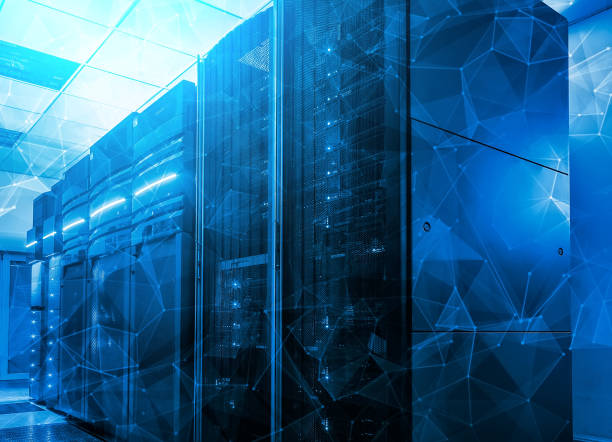 istock information flows with triangles and particles in the server room of the data center 1070855510
