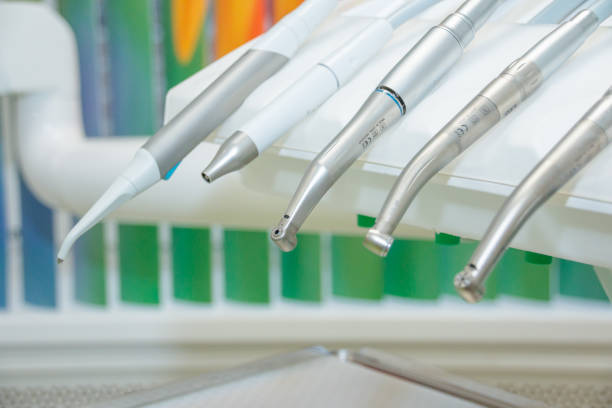 istock Different dental instruments and tools in a dentists office.Closeup view of some dental equipment such as drills in dentist's surgery 1070856744