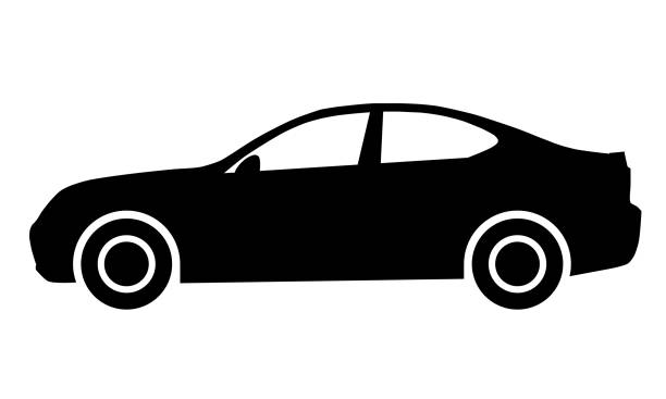 ilustrações de stock, clip art, desenhos animados e ícones de car symbol icon - black, 2d, isolated - vector - car computer icon symbol side view