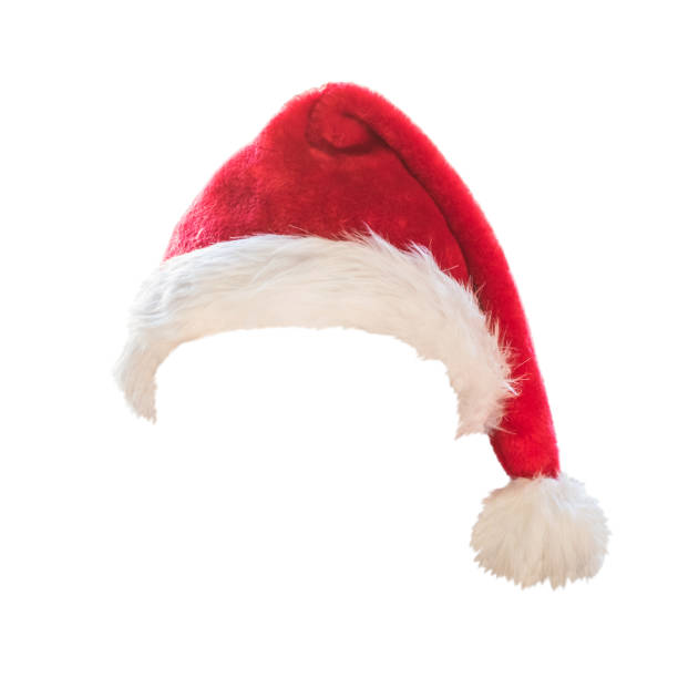 traje de santa claus ayudante sombrero aislado en fondo blanco con trazado de recorte para navidad y año nuevo vacaciones temporada diseño decoración de la celebración. - santa hat christmas hat headwear fotografías e imágenes de stock