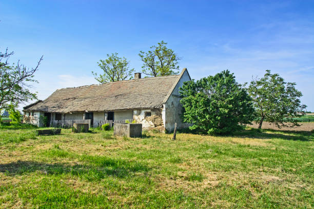 vieja casa abandonada - house farm brick chimney fotografías e imágenes de stock