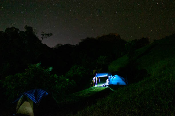 istock Tent and background sky and the stars at night. 1070882594