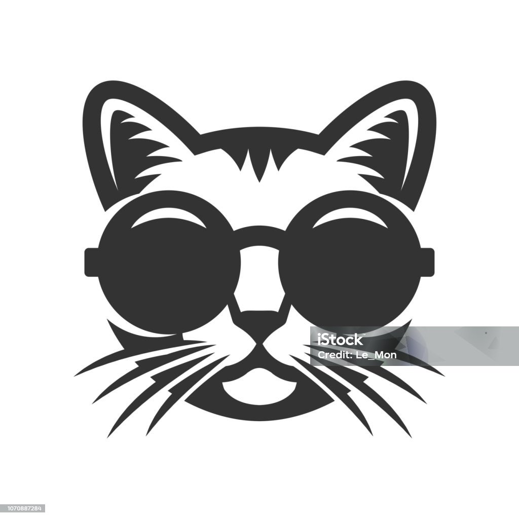 Chat en icône des lunettes de soleil rondes. - clipart vectoriel de Chat domestique libre de droits