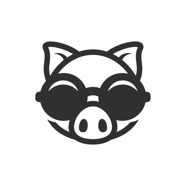 kuvapankkikuvitukset aiheesta sika pyöreissä aurinkolaseissa -kuvake. piggy-logo - snout