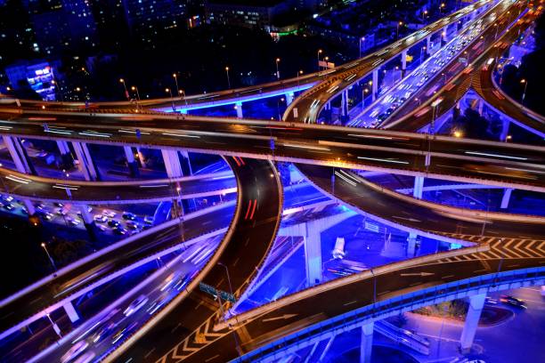 istock Nine Dragon Pillar interchange, Yan'an road intersection by night in Shanghai, China 1070889448