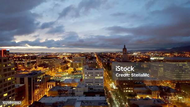 San Jose Silicon Valley View From Downtown To The North And San Jose International Airport At Dusk Stock Photo - Download Image Now