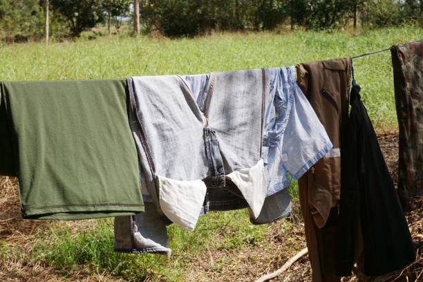 istock Clothes on rope in country garden 1070910108