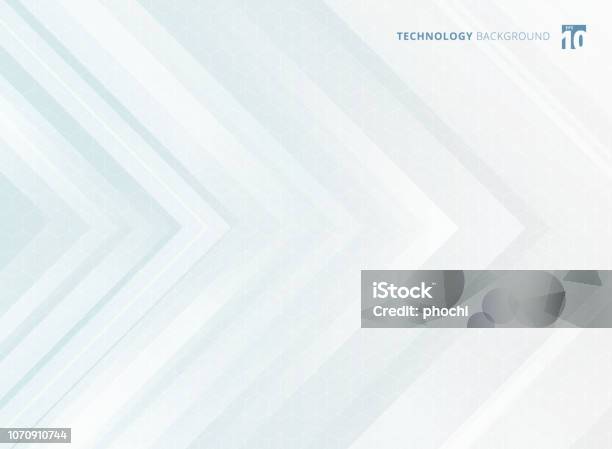 Abstract Geometric White Arrows Overlapping Background And Hexagons Pattern Texture Technology Futuristic Concept Stock Illustration - Download Image Now