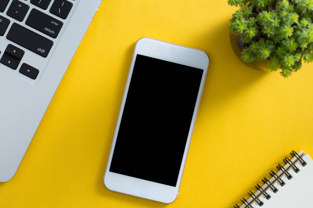 istock Top view of office desktop with copy space 1070921276