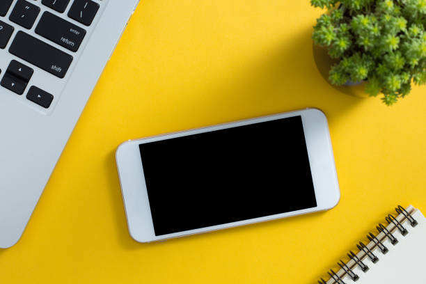 istock Top view of office desktop with copy space 1070921280