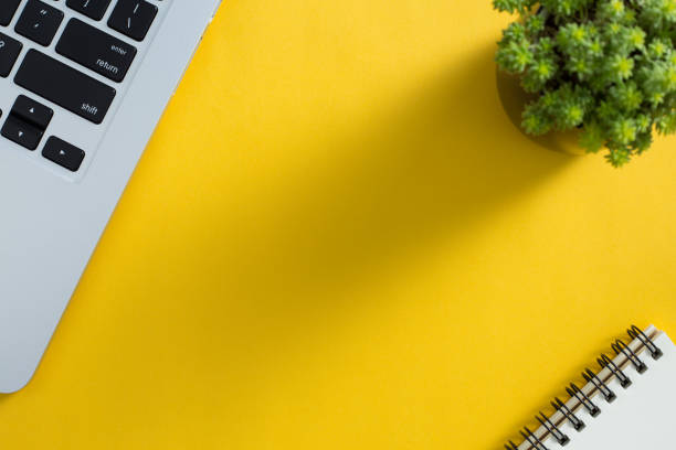 istock Top view of office desktop with copy space 1070921314