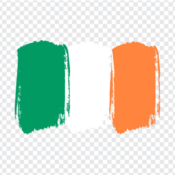 illustrazioni stock, clip art, cartoni animati e icone di tendenza di bandiera irlanda, sfondo tratto pennello.  bandiera repubblica d'irlanda su sfondo trasparente. texture dipinta. vettore stock.  contrassegna per la progettazione del sito web, , l'app, l'interfaccia utente. illustrazione vettoriale eps10. - irish flag