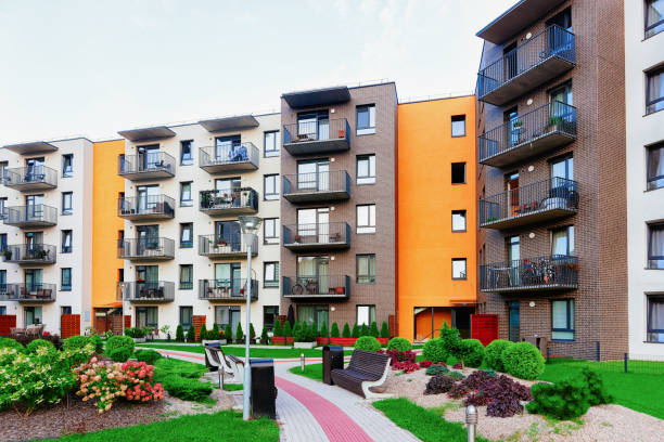istock Modern residential apartment home complex block outdoor 1070935204