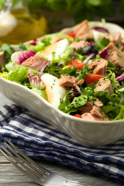 istock Tuna salad with lettuce, eggs and tomatoes. 1070938532