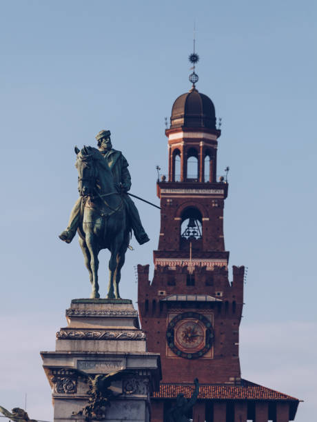 istock statue of Giuseppe GariGaribaldi and Castello Sforzesco 1070940552