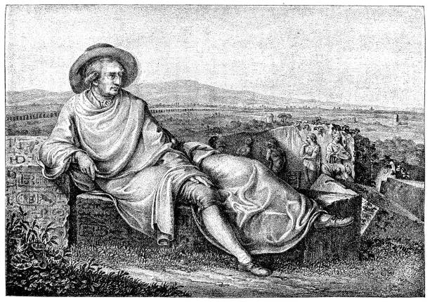 illustrazioni stock, clip art, cartoni animati e icone di tendenza di goethe nella campagna romana è un dipinto del 1787 di johann heinrich wilhelm tischbein - johann wolfgang von goethe