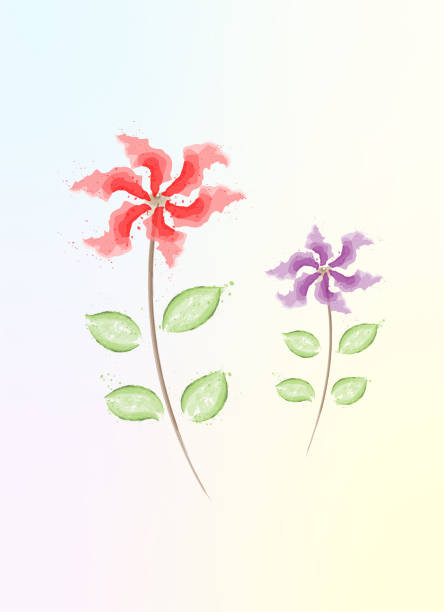 istock Flowers watercolor vector drawing, red and purple flower and green leaf 1070943466