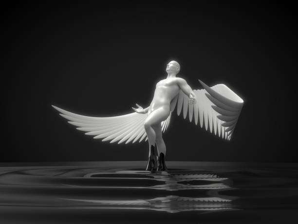 istock white angelic character rising from black liquid. 3d illustration 1070943548