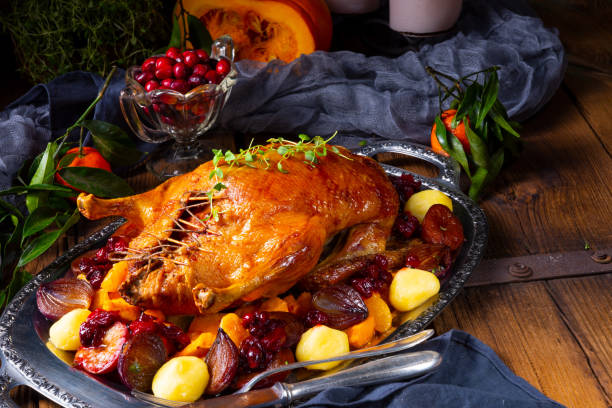 istock Tasty Duck roasted with thyme and Apple 1070958372