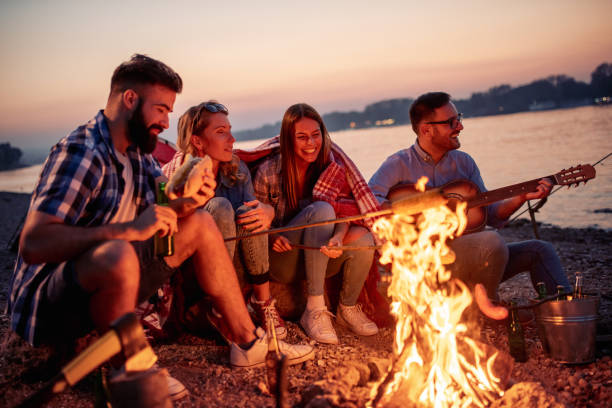 istock Group of young friends having picnic on the beach 1070960176