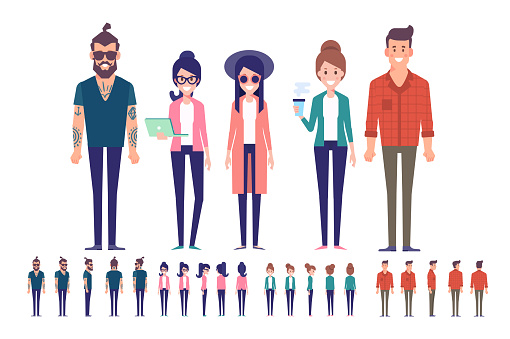 Group Of Young People Hipster Man And Girl Creation Set Vector Cartoon  Characters For Animation Stock Illustration - Download Image Now - iStock