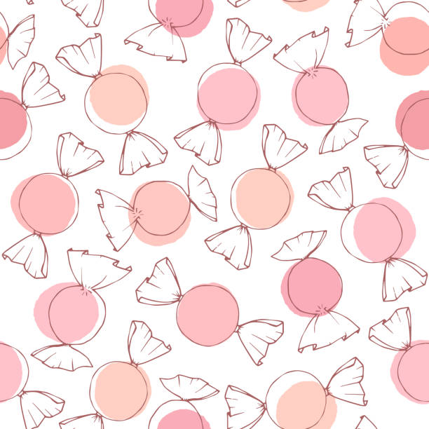 Hand drawn vector candy outline with pink circles seamless pattern on the white background. Valentine’s Day holiday decoration in pastel colors. Hand drawn vector candy outline with pink and peach circles seamless pattern on the white background. Valentine’s Day holiday decoration in pastel colors. candy stock illustrations