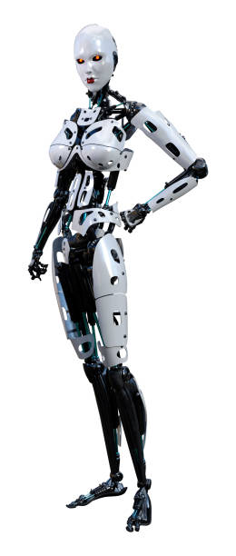 istock 3D illustration female robot on white 1070968452