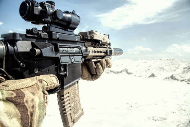 istock Airsoft assault rifle replica with optical sight 1070971026