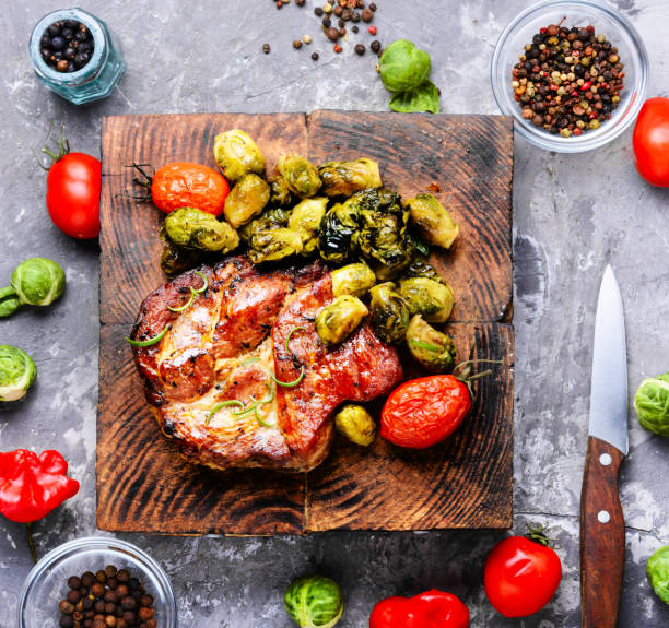 Meat steak with brussels sprouts