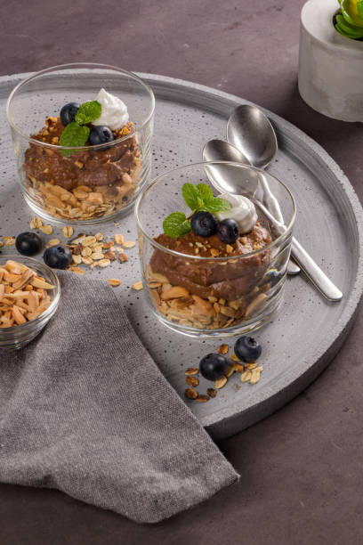 istock Glass cups of chocolate and chestnuts mousse 1070992034