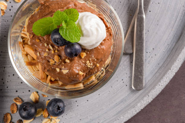 istock Glass cups of chocolate and chestnuts mousse 1070992676