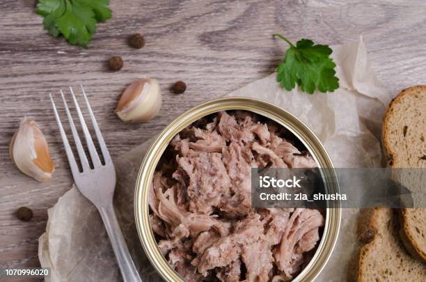 Canned Meat Fillet Stock Photo - Download Image Now - Can, Canned Food, Chicken Meat