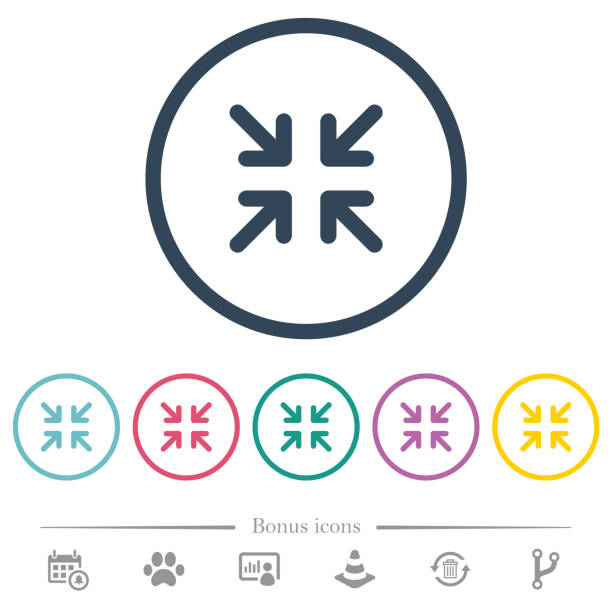 Minimize arrows flat color icons in round outlines vector art illustration