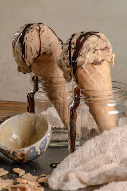 istock Chocolate ice cream in waffle cones 1071016354
