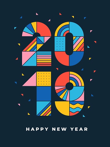 2019 Happy new year geometric typography