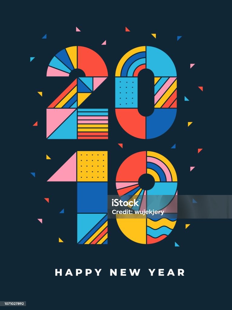 2019 Happy new year geometric typography You can edit the colors or sizes easily if you have Adobe Illustrator or other vector software. All shapes are vector Typescript stock vector