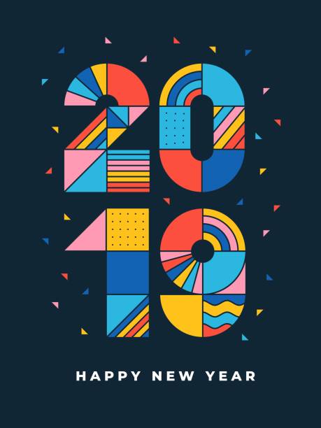 2019 Happy new year geometric typography You can edit the colors or sizes easily if you have Adobe Illustrator or other vector software. All shapes are vector new years 2019 stock illustrations
