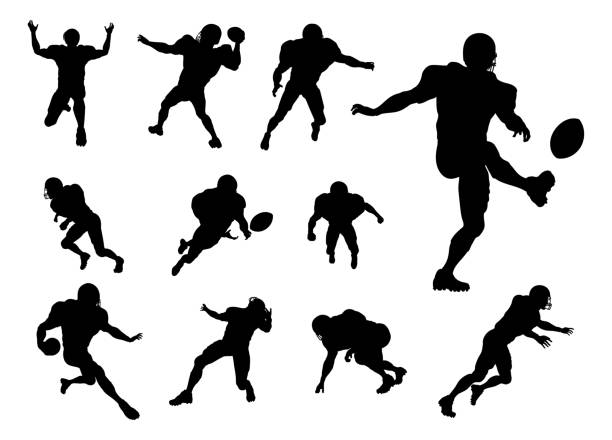 illustrazioni stock, clip art, cartoni animati e icone di tendenza di sagome giocatore di football americano - kicking