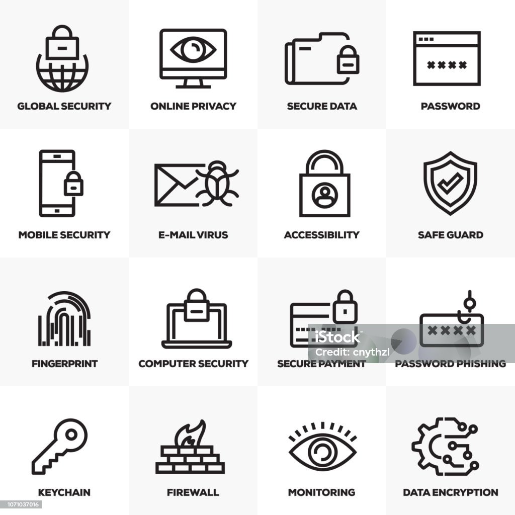 CYBER SECURITY LINE ICONS SET Security stock vector