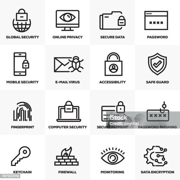 Cyber Security Line Icons Set Stock Illustration - Download Image Now - Security, Icon Symbol, Accessibility