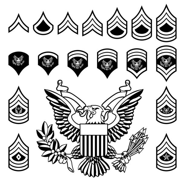 Army Military Rank Insignia Set of military American enlisted army ranks insignia badges icons us military stock illustrations