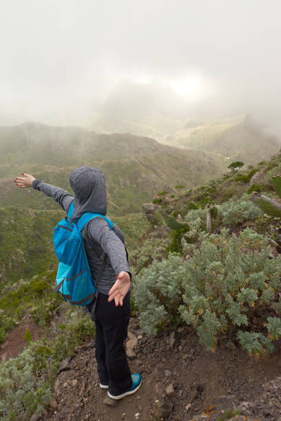 enjoy hiking feeling - conquering adversity wilderness area aspirations achievement imagens e fotografias de stock