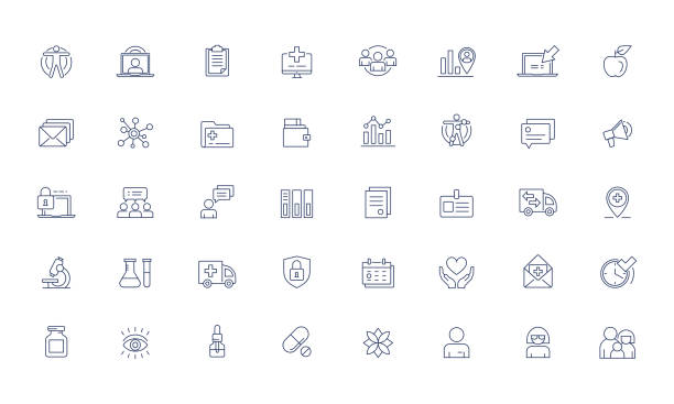 Medical online services Vector icon set Medical, online doctor services, vector line icons medical technology stock illustrations