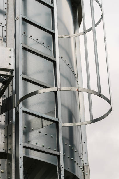 istock Industrial metal ladder with round railing 1071039680