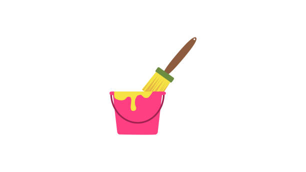 페인트 양동이 브러쉬 아이콘 - paintbrush paint paint can drop stock illustrations