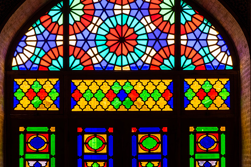 Window with stained glass, Nasir ol Molk MosqueShiraz, Iran