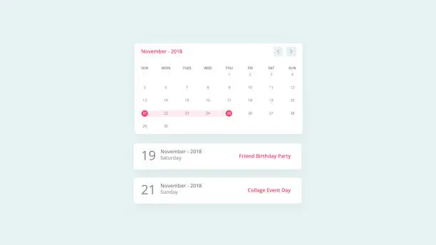 Vector illustration of Calendar event ui design