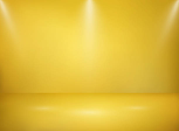 istock Abstract of wide golden studio metal texture background with lights presentation. 1071046018